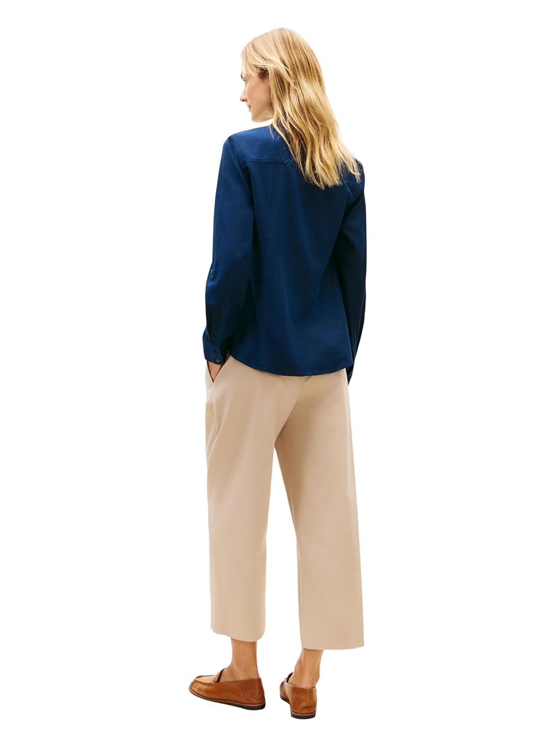 imageTommy Hilfiger Womens Lightweight Linen Long Sleeve Button Down Shirt in Regular Fit with Roll Up Sleeve Linen BlouseDark Night Navy