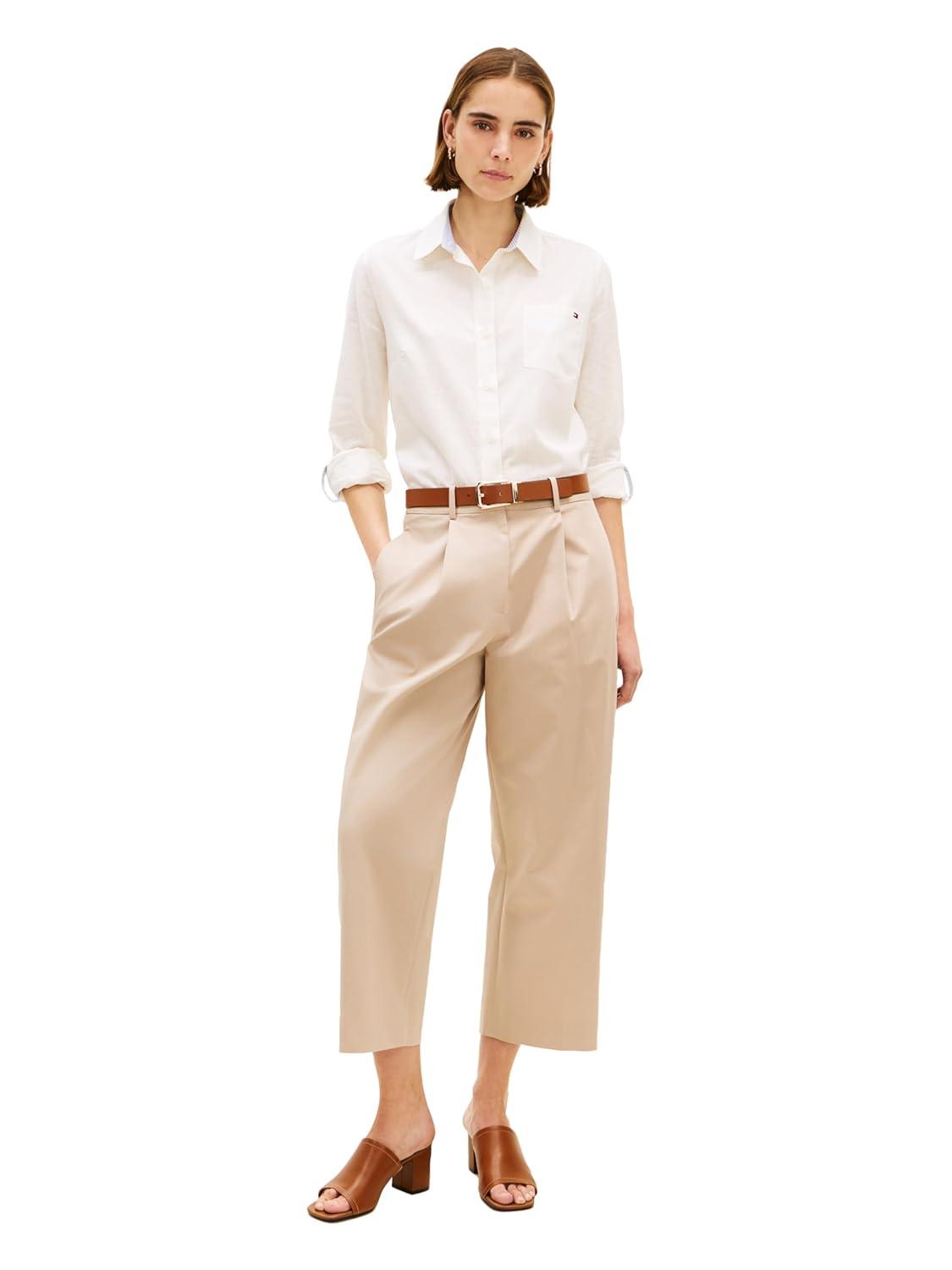 imageTommy Hilfiger Womens Lightweight Linen Long Sleeve Button Down Shirt in Regular Fit with Roll Up Sleeve Linen BlouseEcru