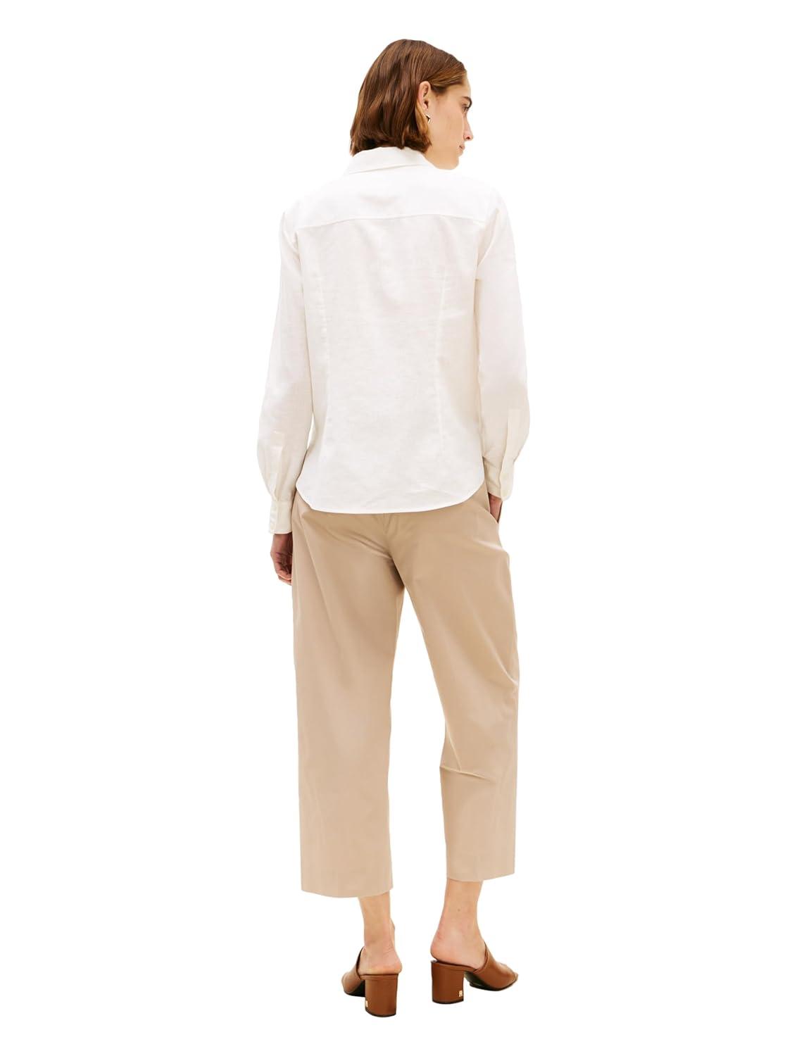 imageTommy Hilfiger Womens Lightweight Linen Long Sleeve Button Down Shirt in Regular Fit with Roll Up Sleeve Linen BlouseEcru