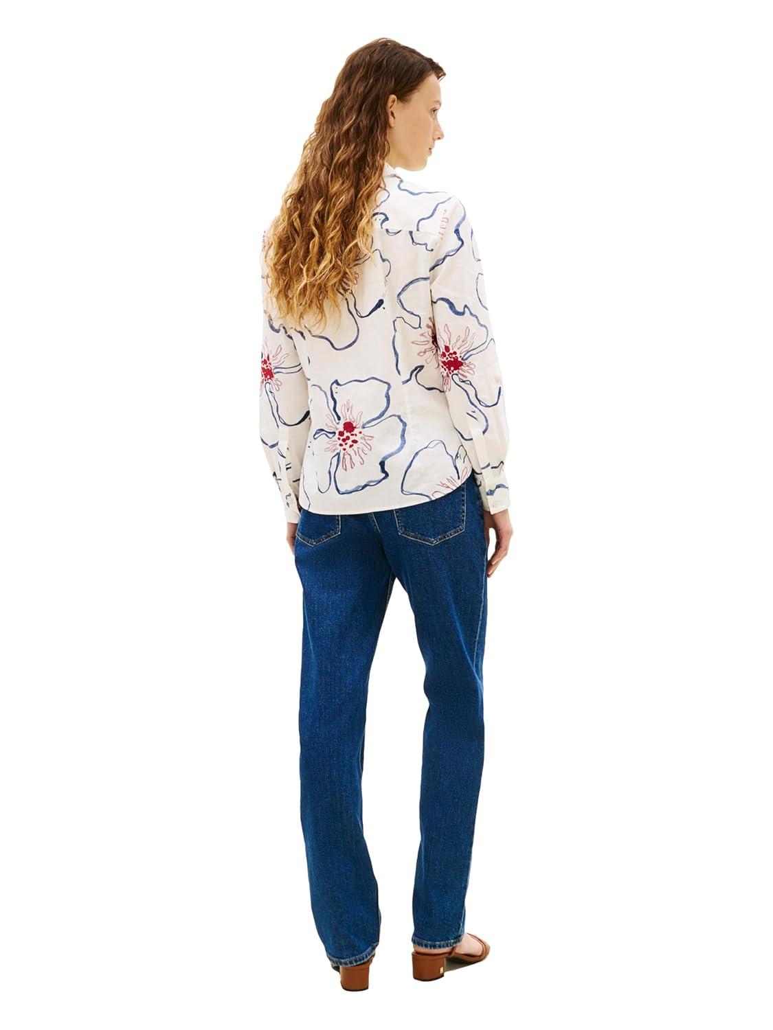 imageTommy Hilfiger Womens Lightweight Linen Long Sleeve Button Down Shirt in Regular Fit with Roll Up Sleeve Linen BlouseLinear Poppy Watercolor