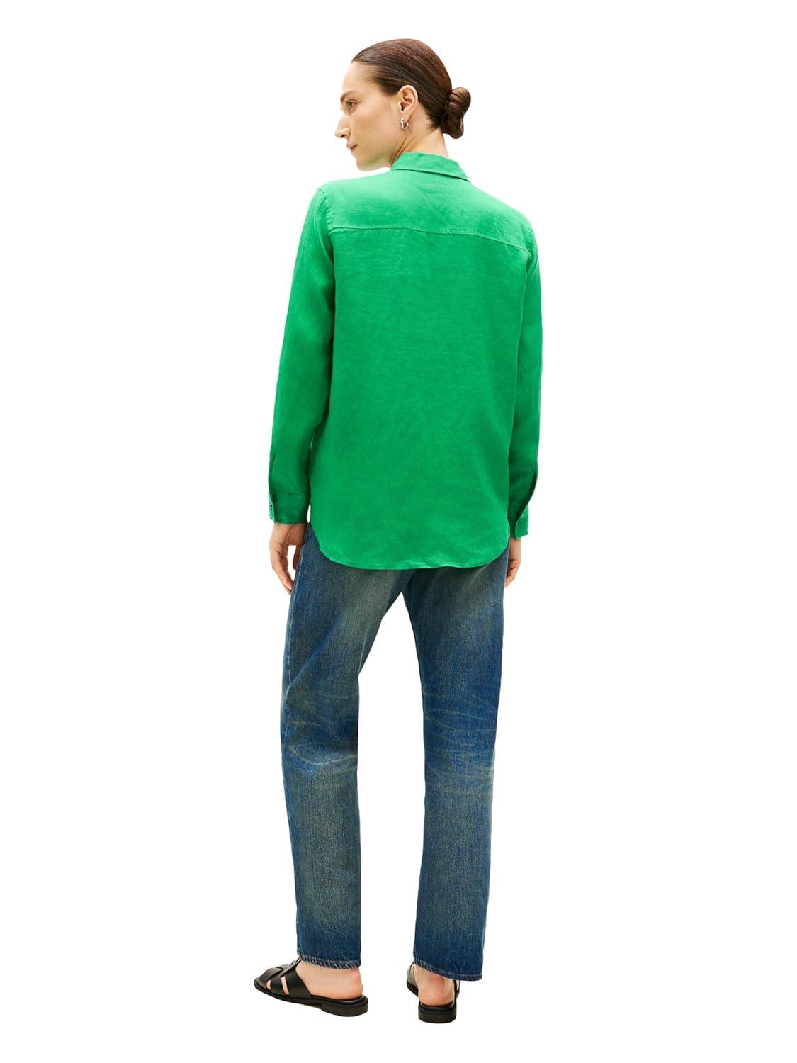 imageTommy Hilfiger Womens Lightweight Linen Long Sleeve Button Down Shirt in Relaxed Fit Linen BlouseCourtside Green
