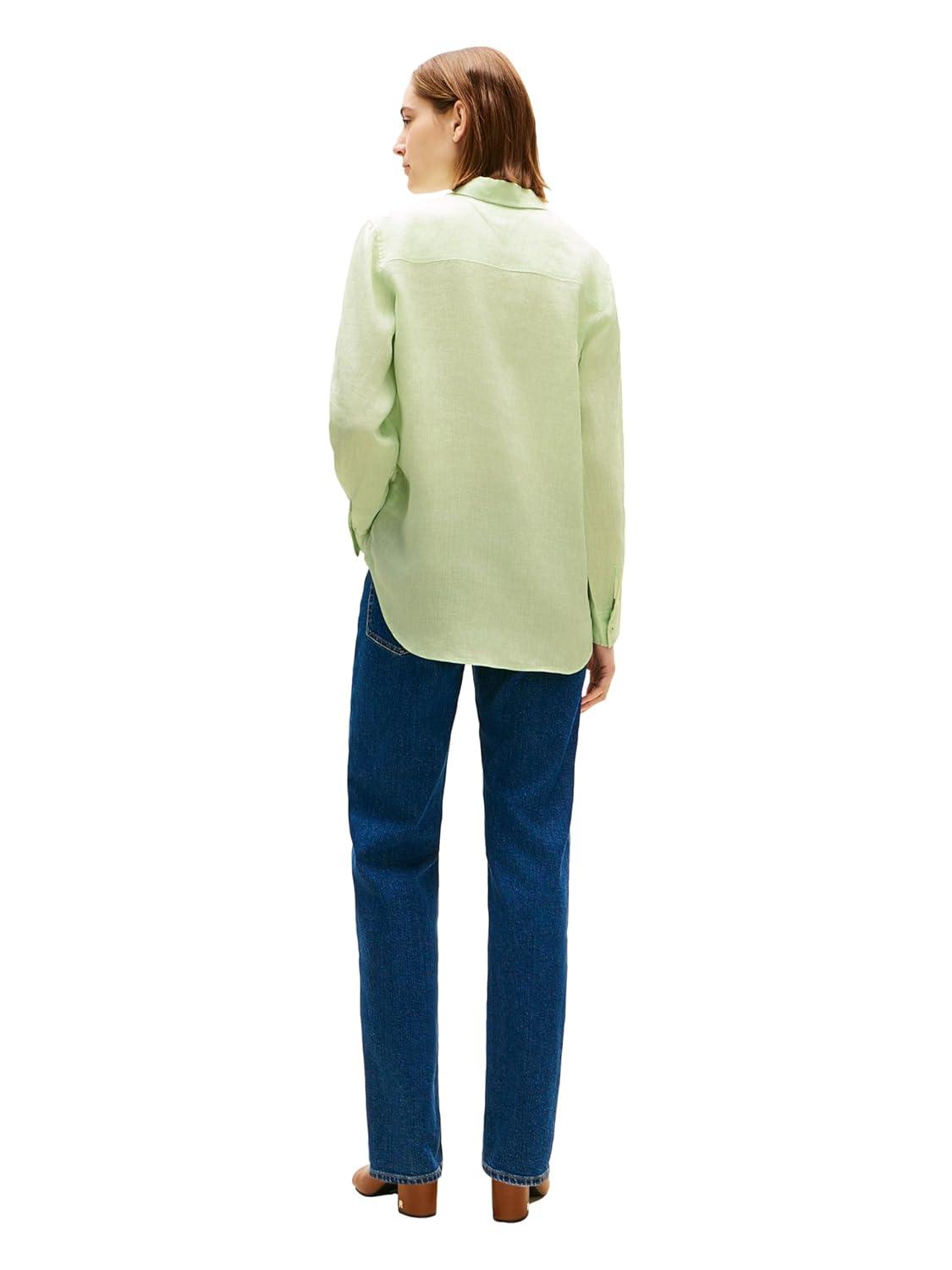 imageTommy Hilfiger Womens Lightweight Linen Long Sleeve Button Down Shirt in Relaxed Fit Linen BlouseGentle Jade