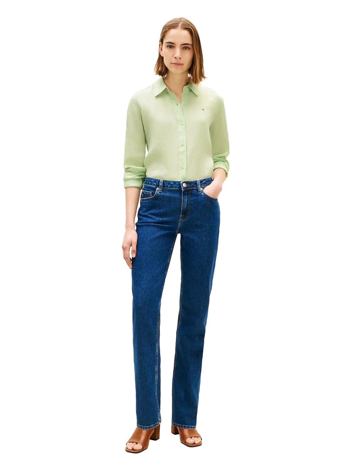 imageTommy Hilfiger Womens Lightweight Linen Long Sleeve Button Down Shirt in Relaxed Fit Linen BlouseGentle Jade