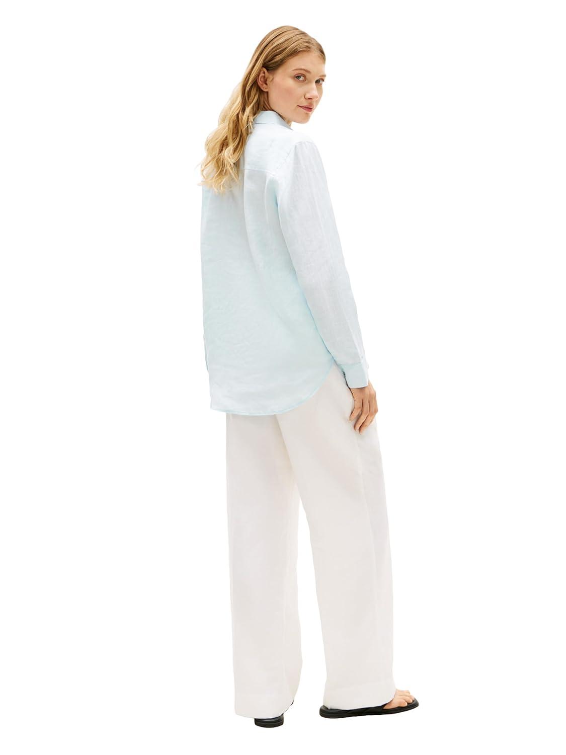 imageTommy Hilfiger Womens Lightweight Linen Long Sleeve Button Down Shirt in Relaxed Fit Linen BlouseKeepsake Blue