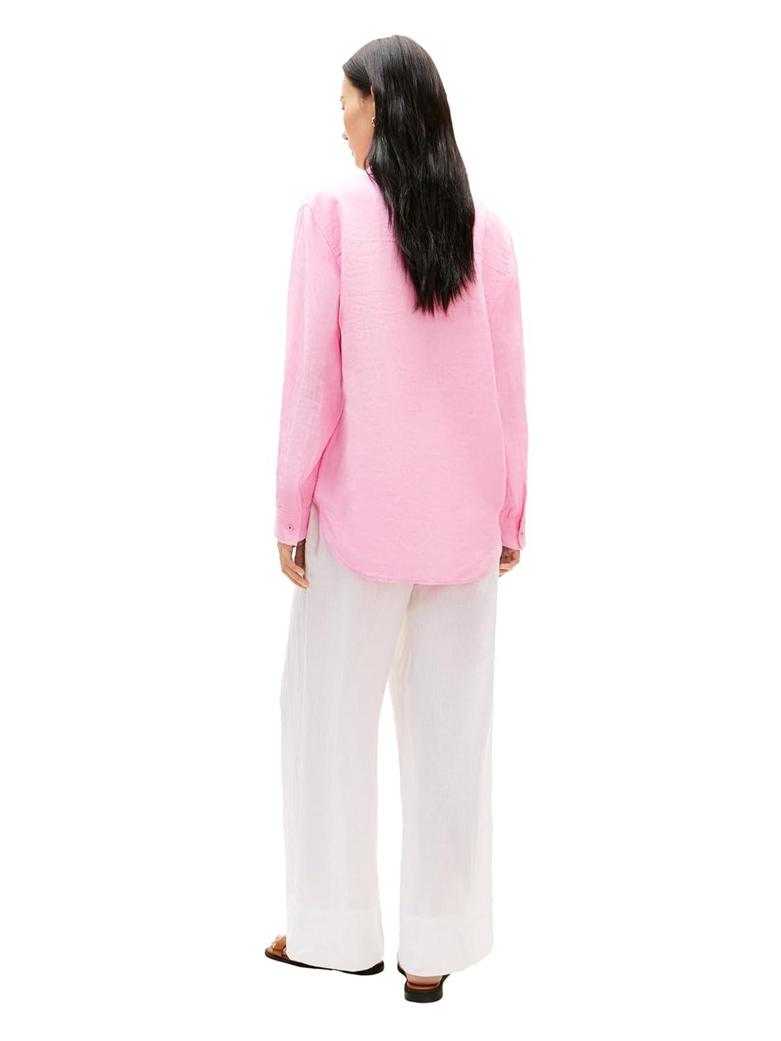 imageTommy Hilfiger Womens Lightweight Linen Long Sleeve Button Down Shirt in Relaxed Fit Linen BlouseRose Petal