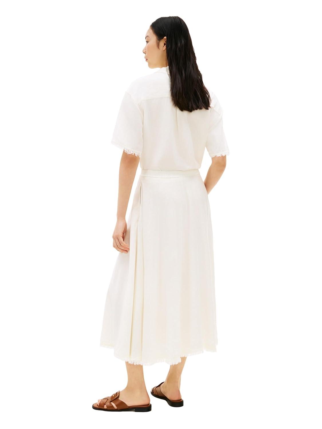 imageTommy Hilfiger Womens Lightweight Linen Midi Skirt with Elastic Waist and PocketsIvory Silk