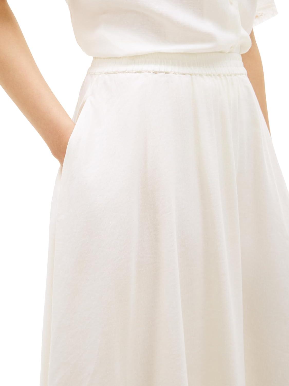 imageTommy Hilfiger Womens Lightweight Linen Midi Skirt with Elastic Waist and PocketsIvory Silk