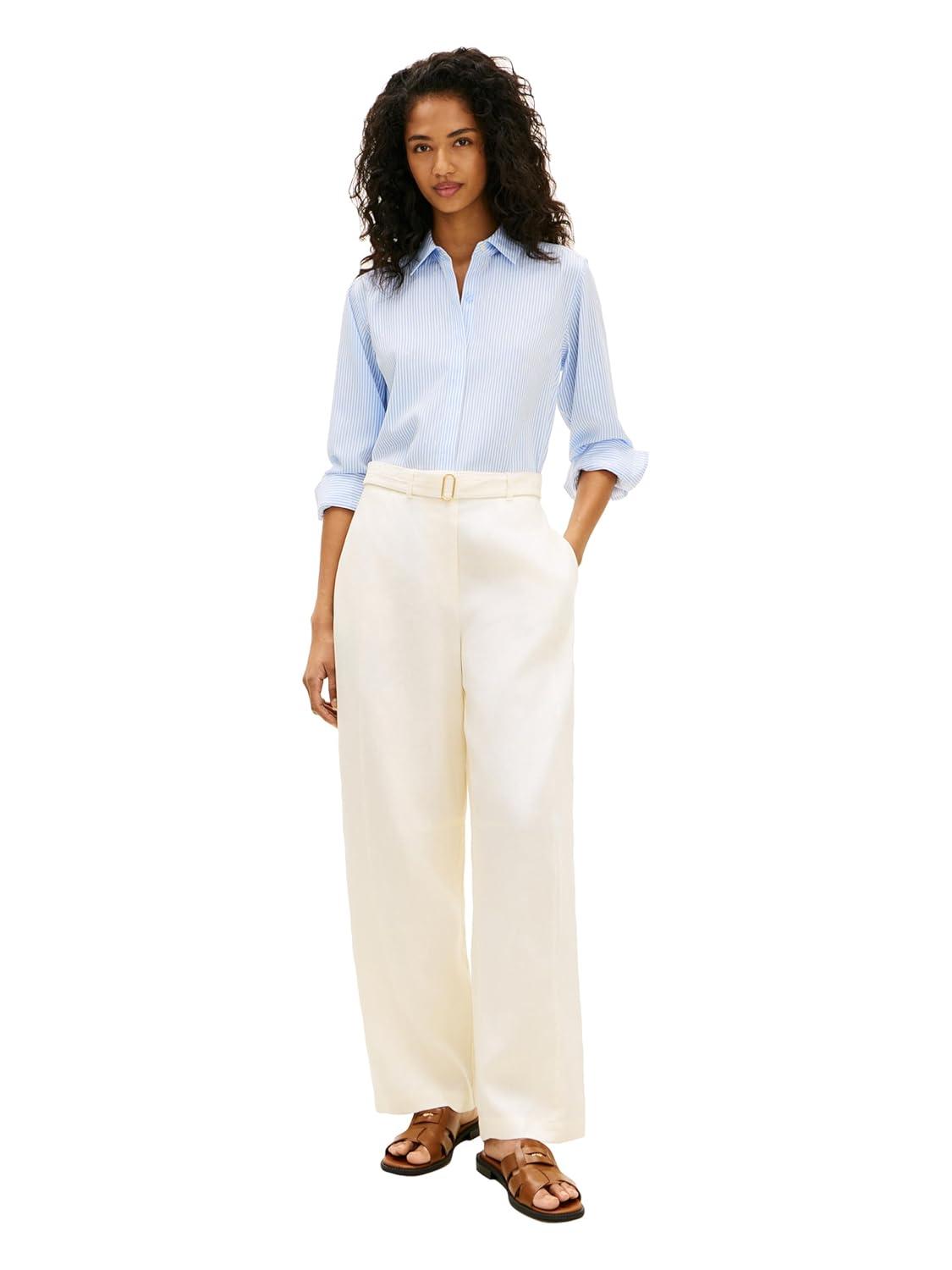 imageTommy Hilfiger Womens Lightweight Long Sleeve Button Down Shirt in Regular Fit with Cuff DetailClassic Ithaca Mid Blue