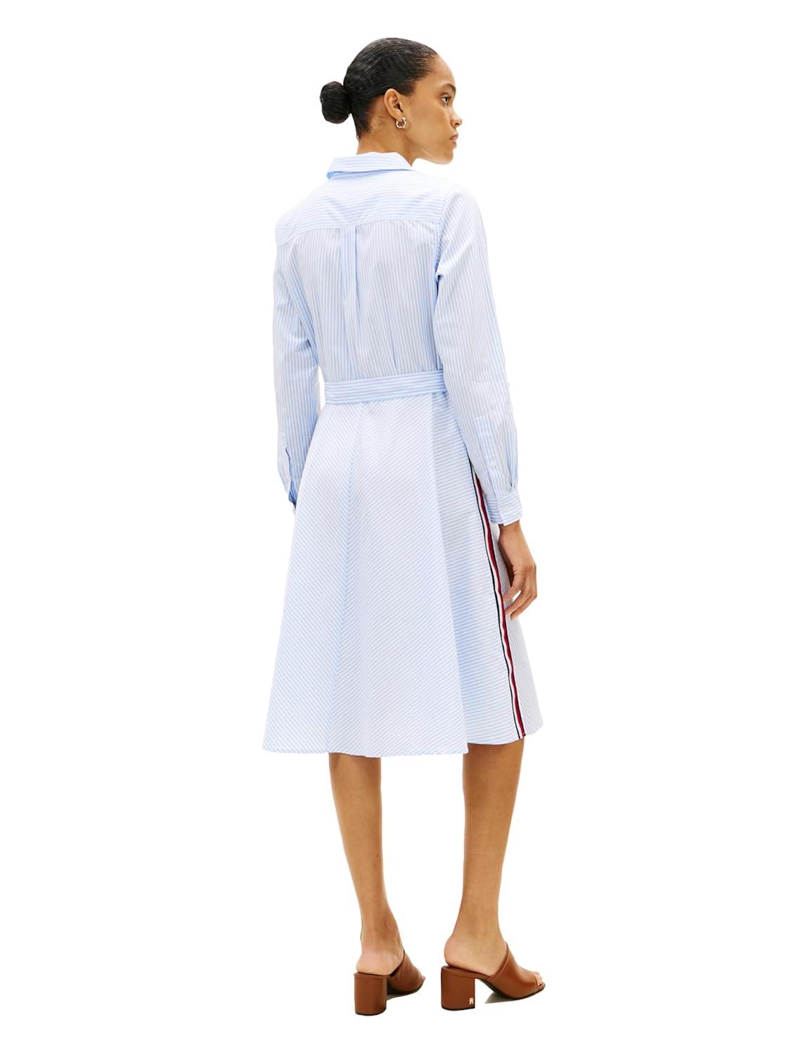 imageTommy Hilfiger Womens Long Sleeve Striped Cotton Shirt Dress Business Casual DressClassic Ithaca White Vessel Blue