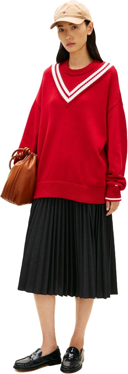 imageTommy Hilfiger Womens Medium Weight Wool Pleated Midi Skirt with Elastic WaistGrey Allover