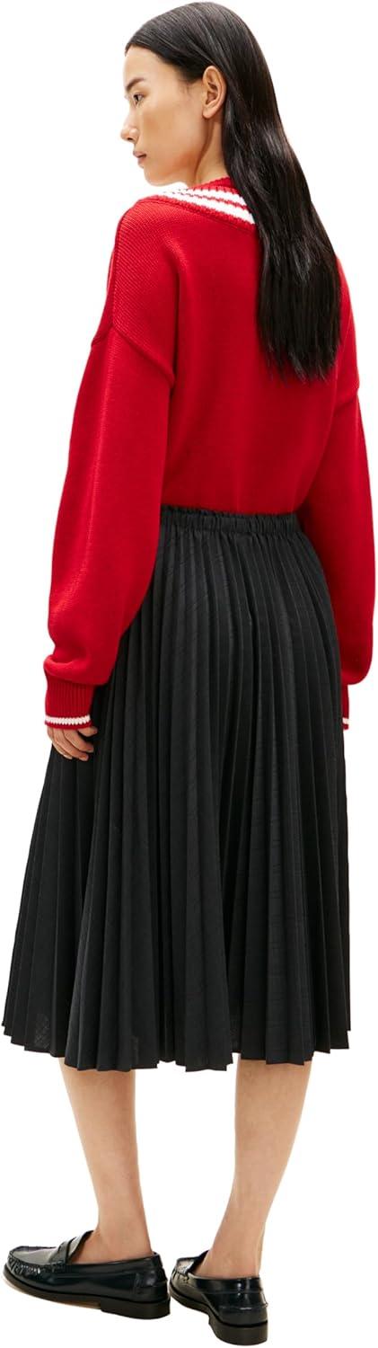 imageTommy Hilfiger Womens Medium Weight Wool Pleated Midi Skirt with Elastic WaistGrey Allover