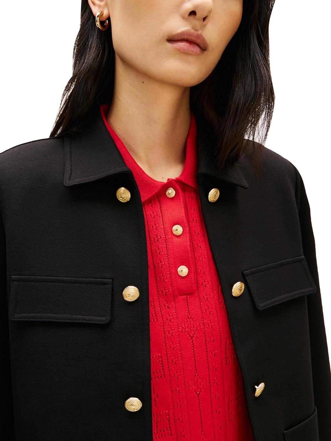 imageTommy Hilfiger Womens Open Front Jacket Button Down Long Sleeve Business Casual JacketBlack