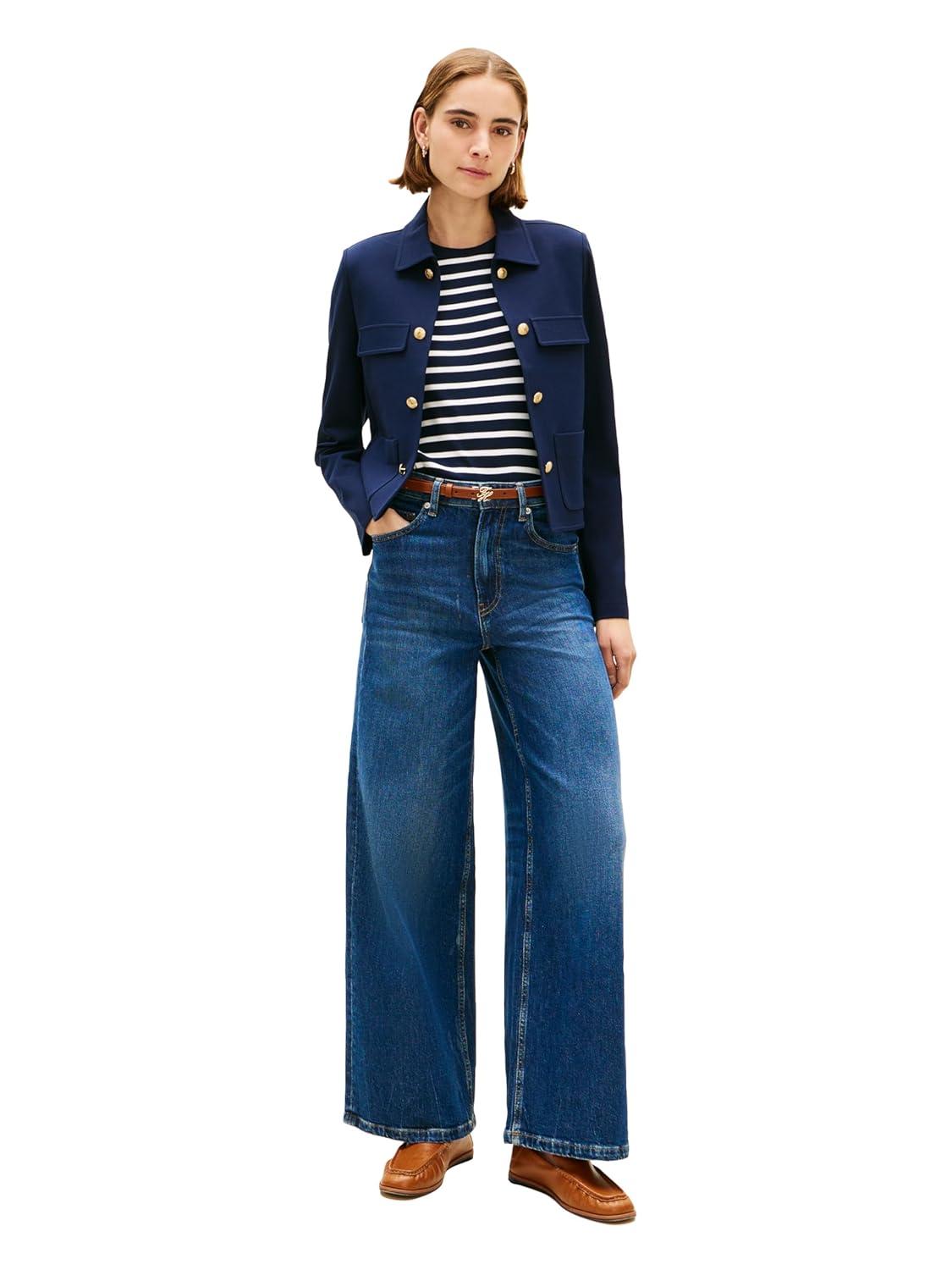 imageTommy Hilfiger Womens Open Front Jacket Button Down Long Sleeve Business Casual JacketDark Night Navy