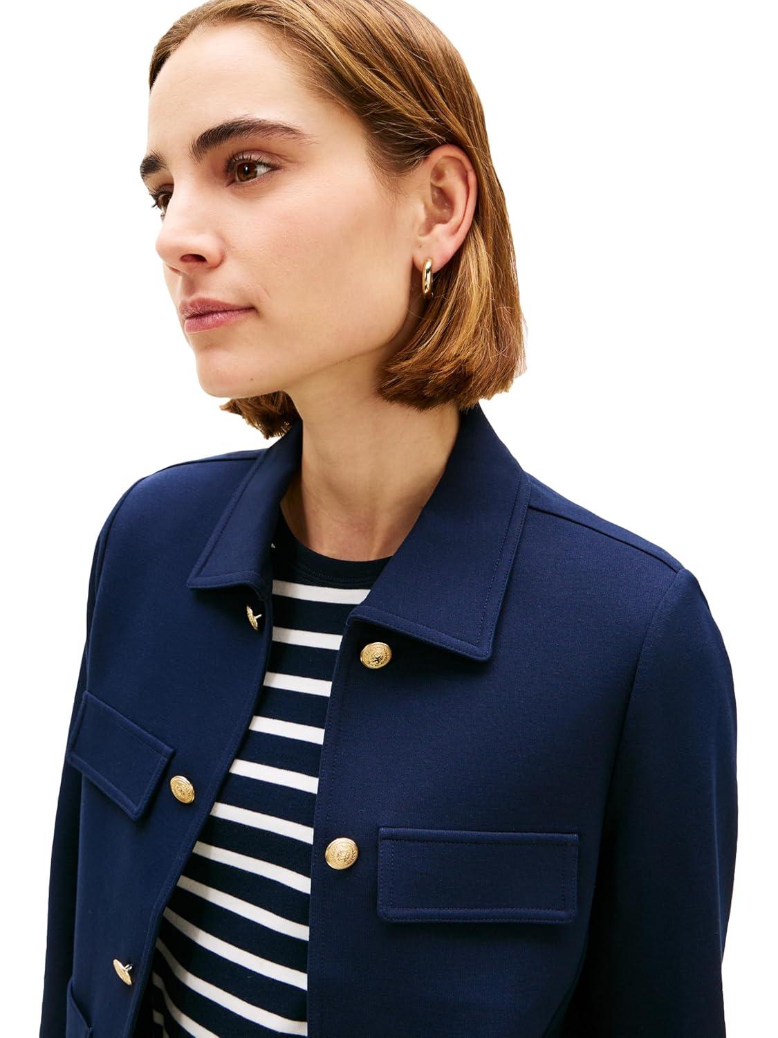 imageTommy Hilfiger Womens Open Front Jacket Button Down Long Sleeve Business Casual JacketDark Night Navy