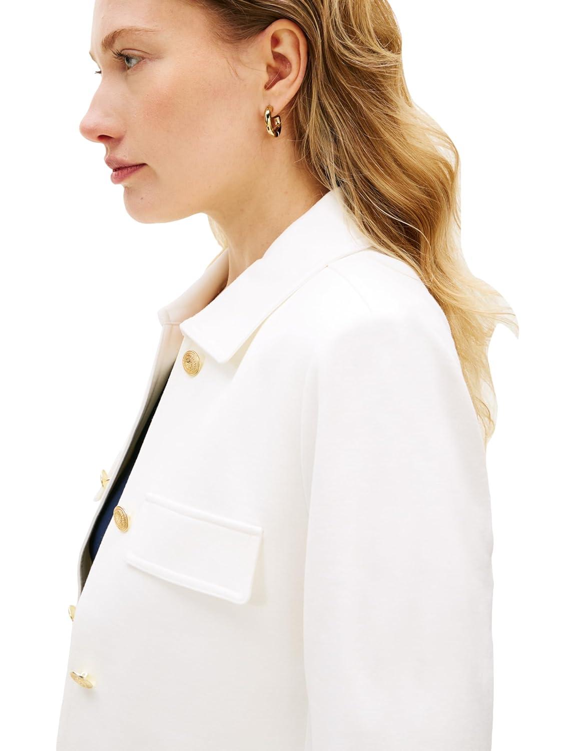 imageTommy Hilfiger Womens Open Front Jacket Button Down Long Sleeve Business Casual JacketEcru