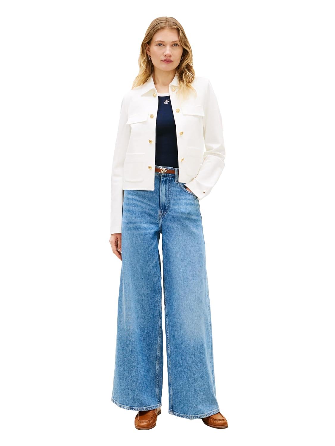 imageTommy Hilfiger Womens Open Front Jacket Button Down Long Sleeve Business Casual JacketEcru