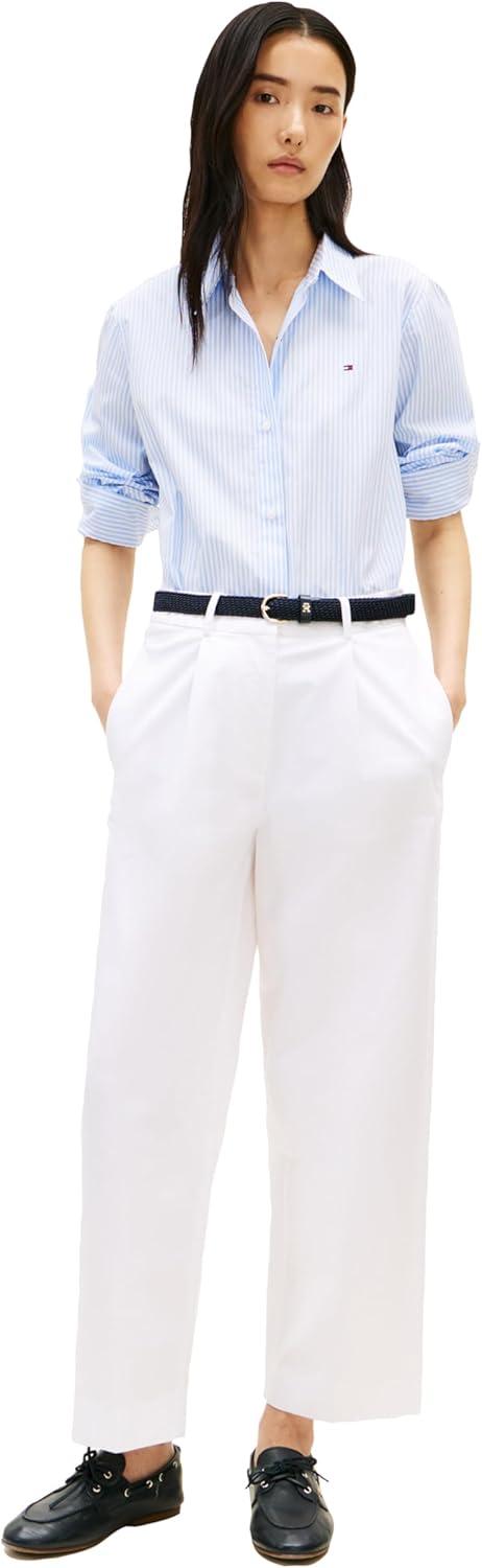 imageTommy Hilfiger Womens Oxford Long Sleeve Button Down Shirt in Regular Fit with Side DetailClassic Ithaca White Vessel Blue