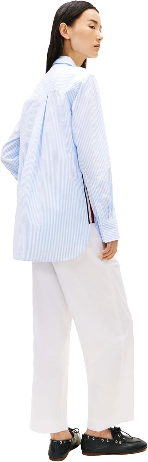 imageTommy Hilfiger Womens Oxford Long Sleeve Button Down Shirt in Regular Fit with Side DetailClassic Ithaca White Vessel Blue