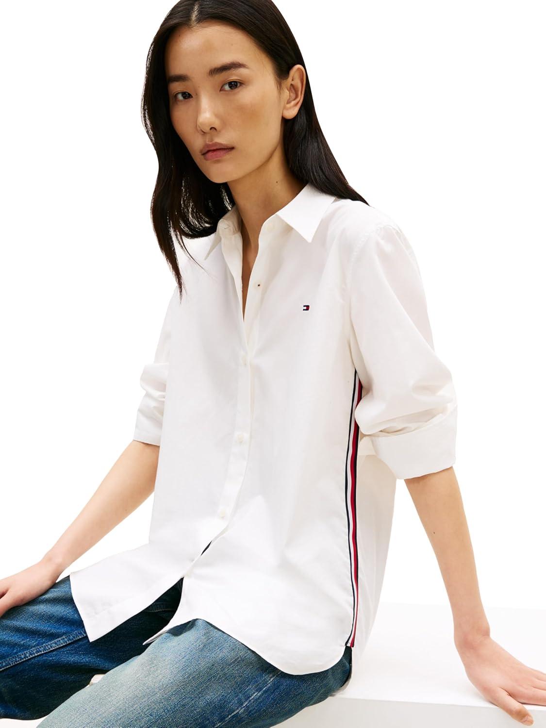 imageTommy Hilfiger Womens Oxford Long Sleeve Button Down Shirt in Regular Fit with Side DetailEcru