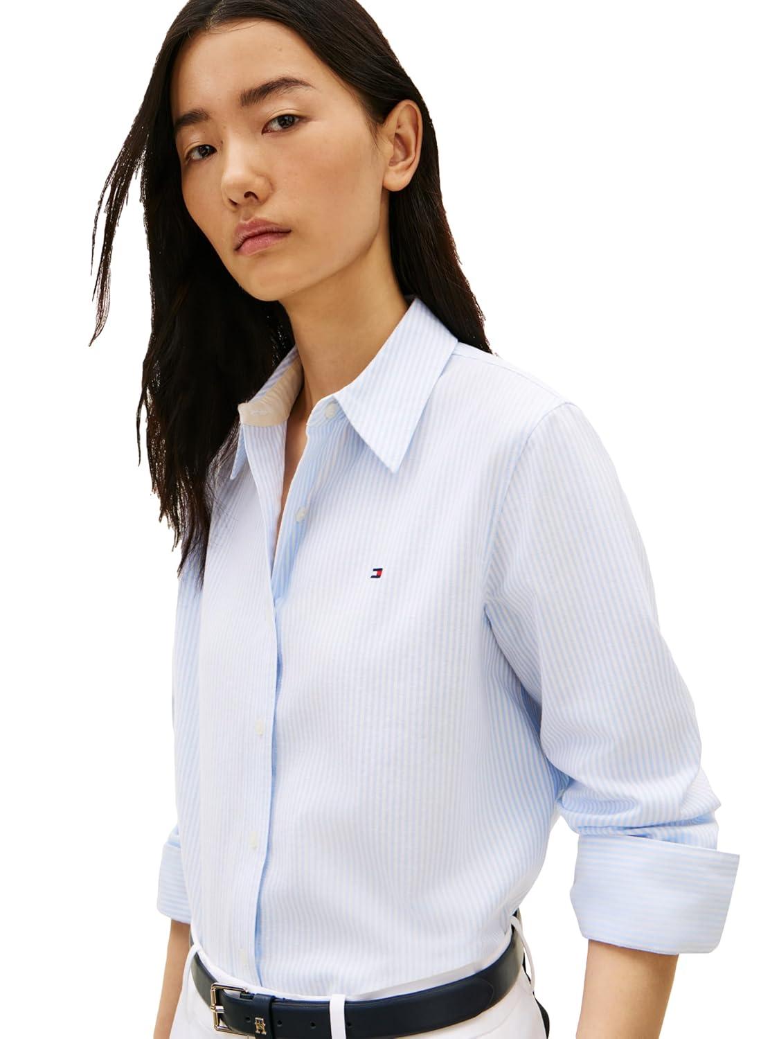 imageTommy Hilfiger Womens Oxford Long Sleeve Button Down Shirt in Regular FitClassic Ithaca White Vessel Blue