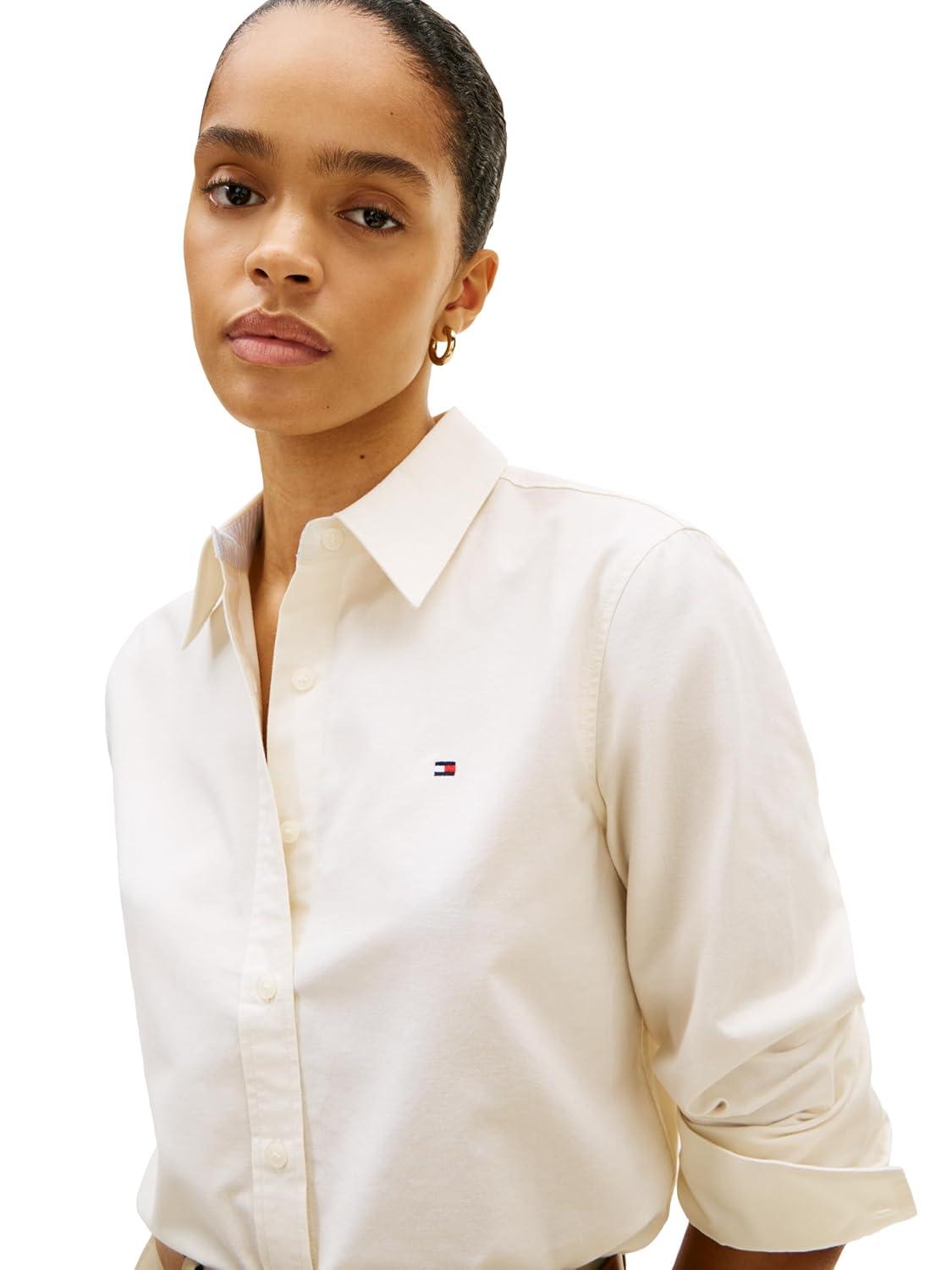 imageTommy Hilfiger Womens Oxford Long Sleeve Button Down Shirt in Regular FitEcru