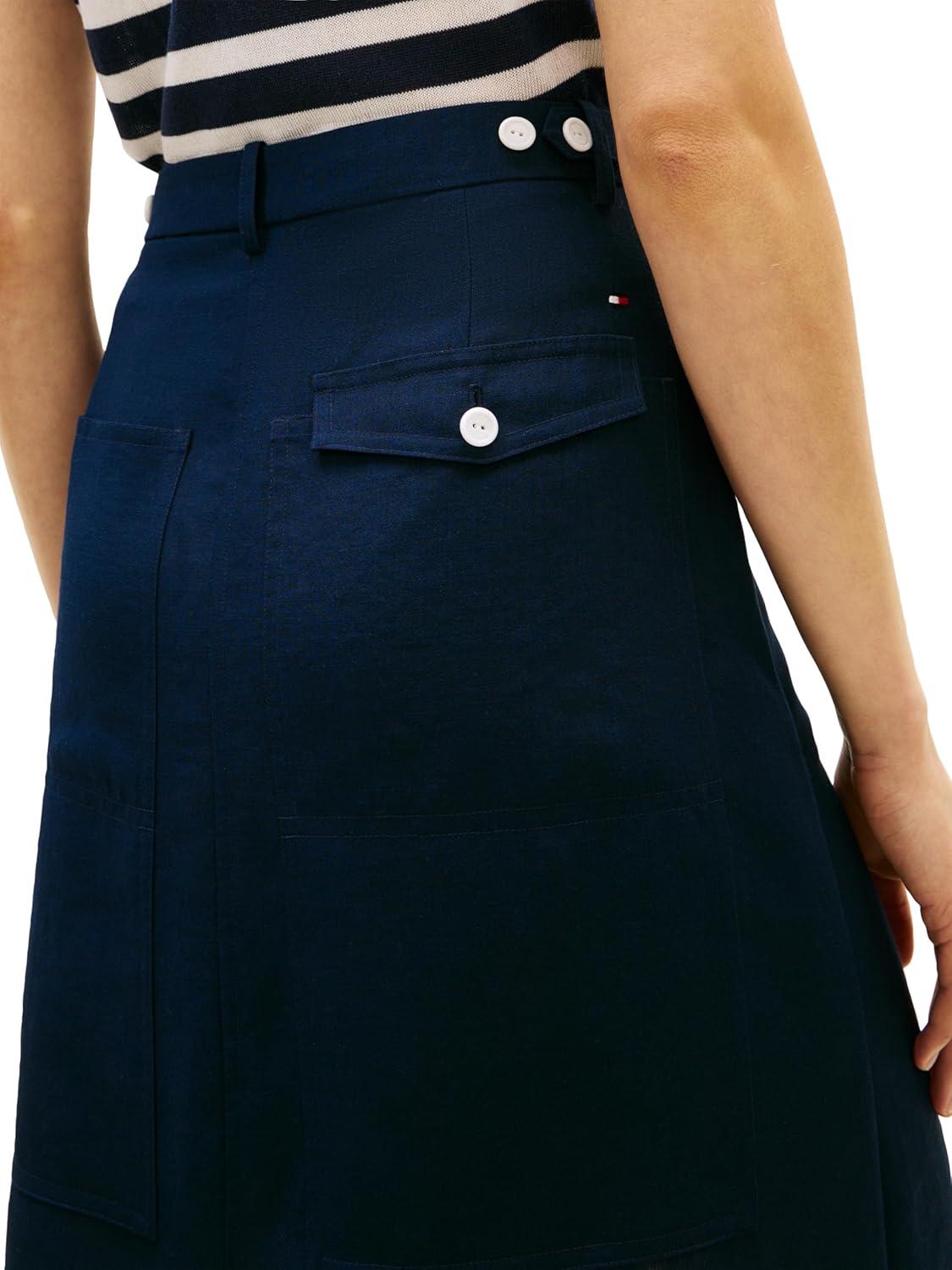 imageTommy Hilfiger Womens Pleated Midi Skirt with PocketsDark Night Navy