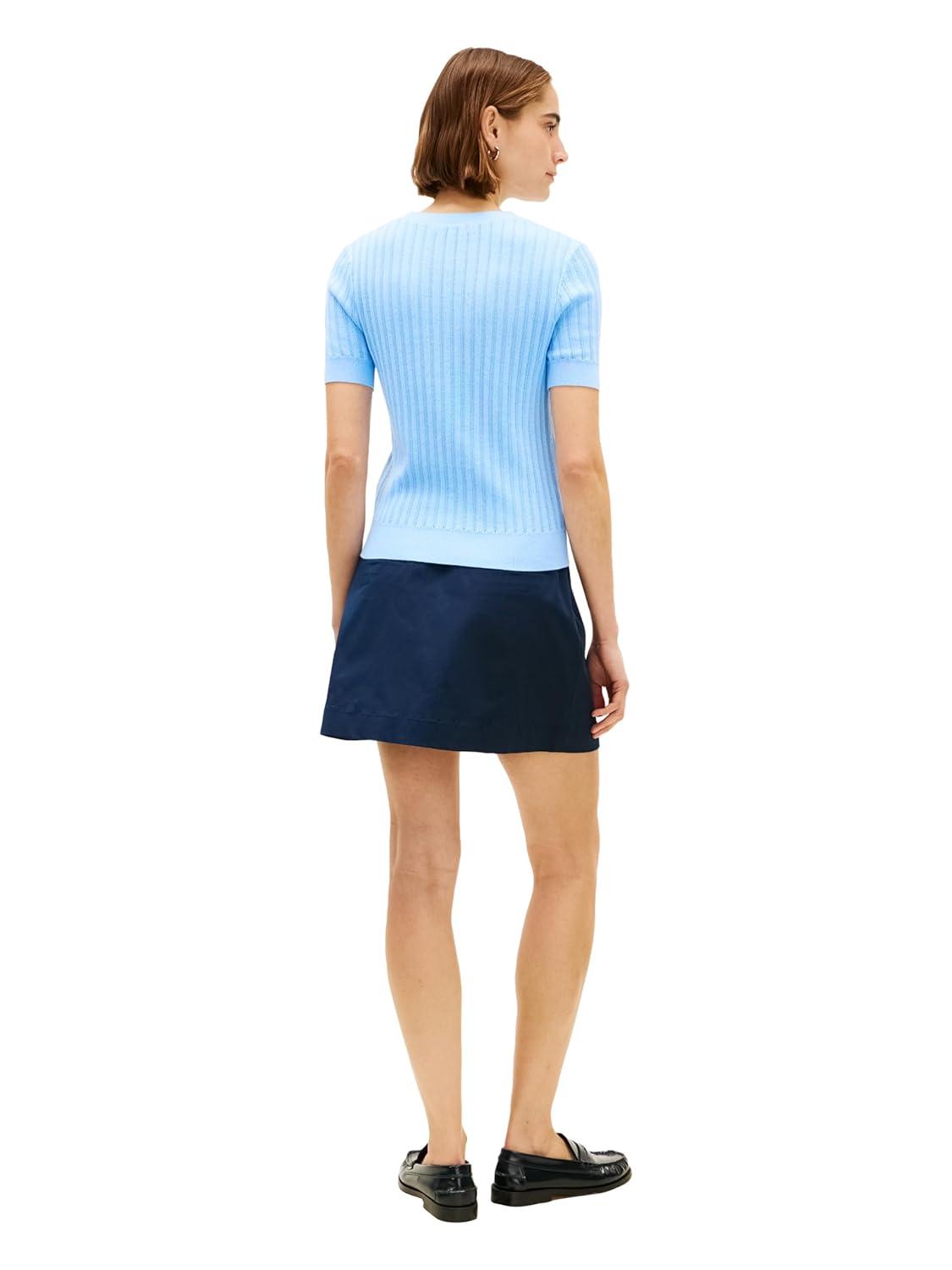 imageTommy Hilfiger Womens Pointelle Short Sleeve Cotton Crew Neck SweaterVessel Blue