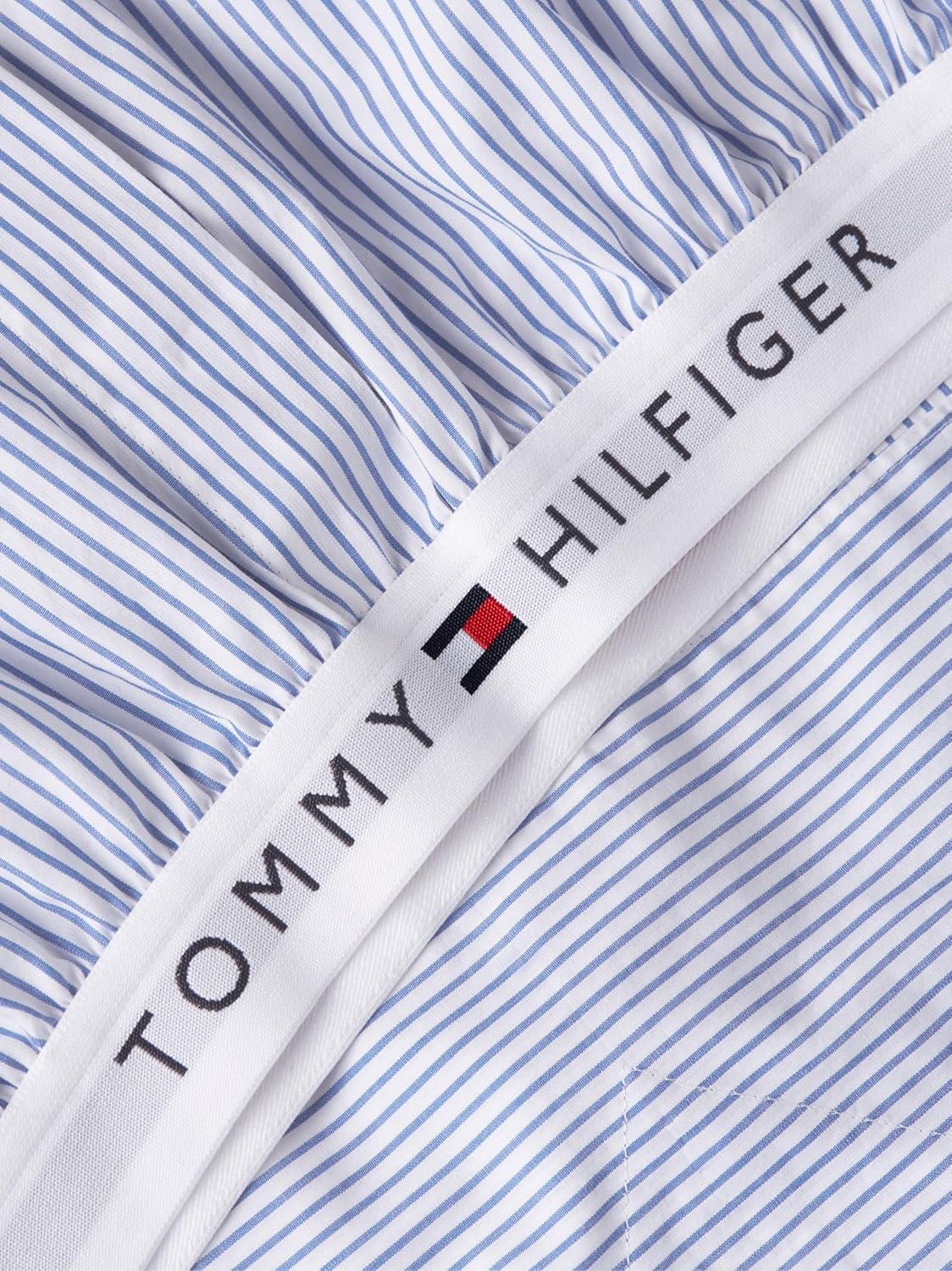 imageTommy Hilfiger Womens Poplin Cropped Long Sleeve Button Down Shirt with Elastic WaistbandMisty Lazuli Blue Stripe