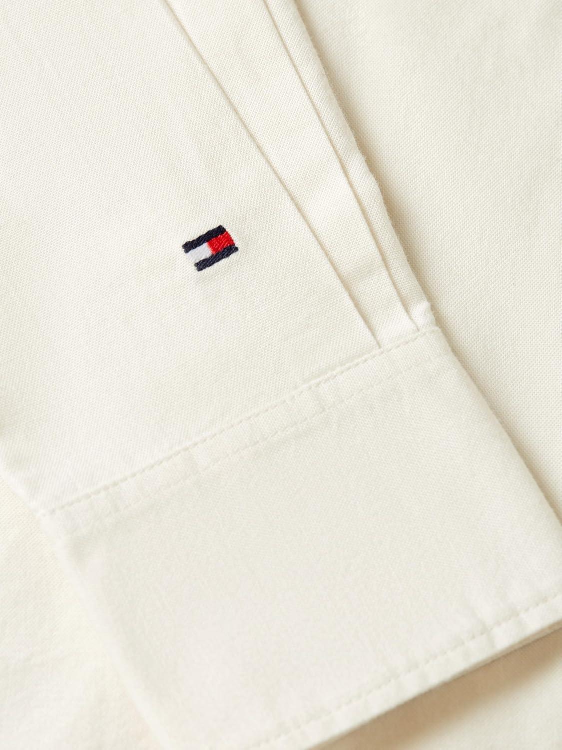 imageTommy Hilfiger Womens Poplin Cropped Long Sleeve Button Down Shirt with Pearl EmbellishmentEcru