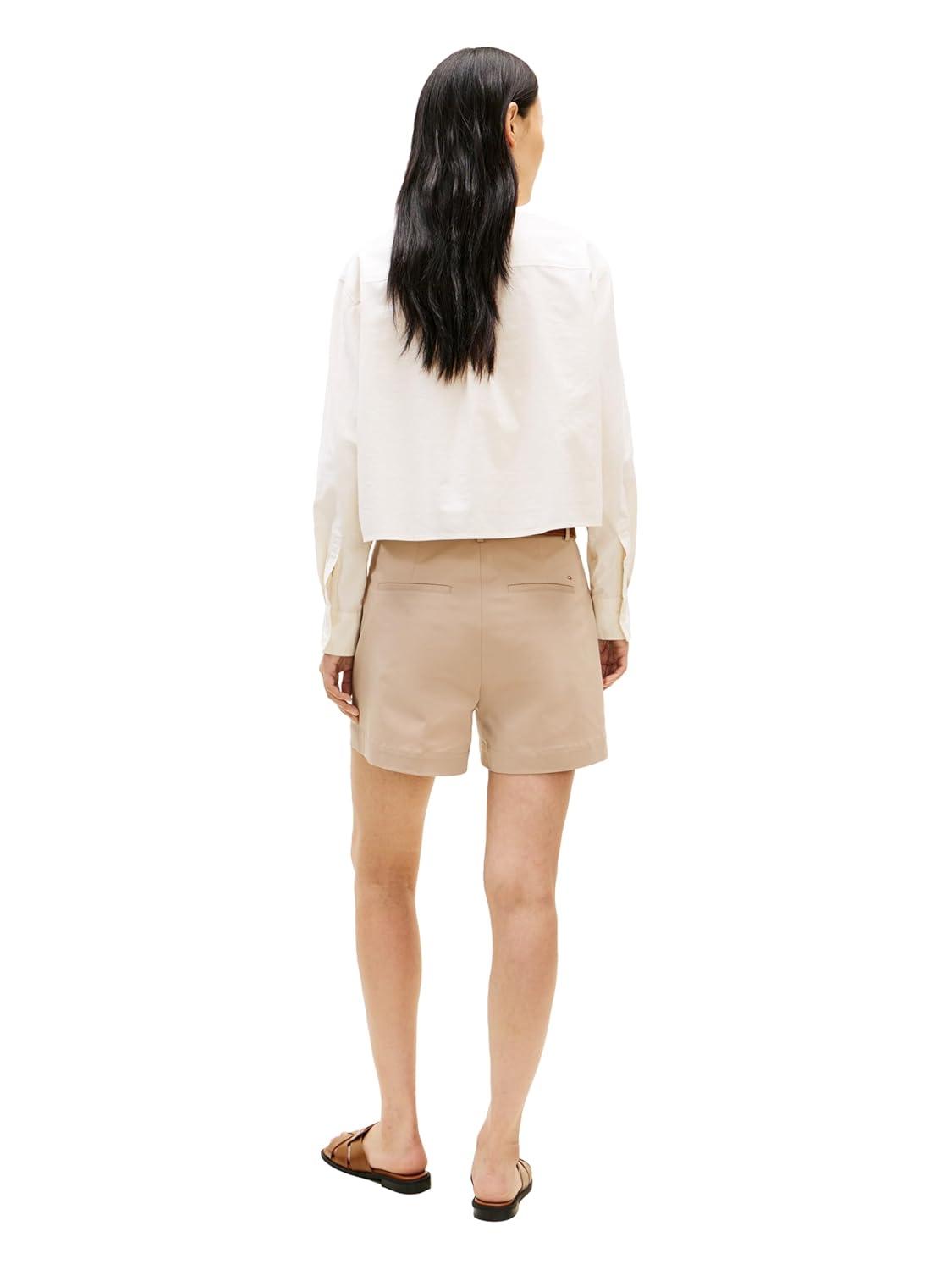 imageTommy Hilfiger Womens Poplin Cropped Long Sleeve Button Down Shirt with Pearl EmbellishmentEcru