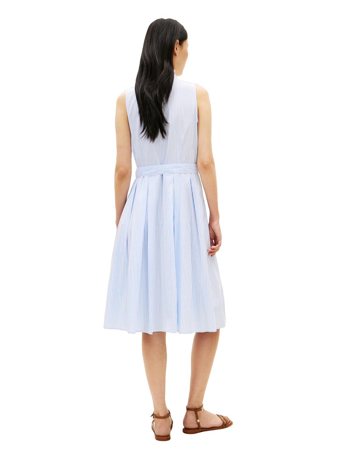 imageTommy Hilfiger Womens Poplin Frill Sleeveless Shirt DressClassic Ithaca White Vessel Blue