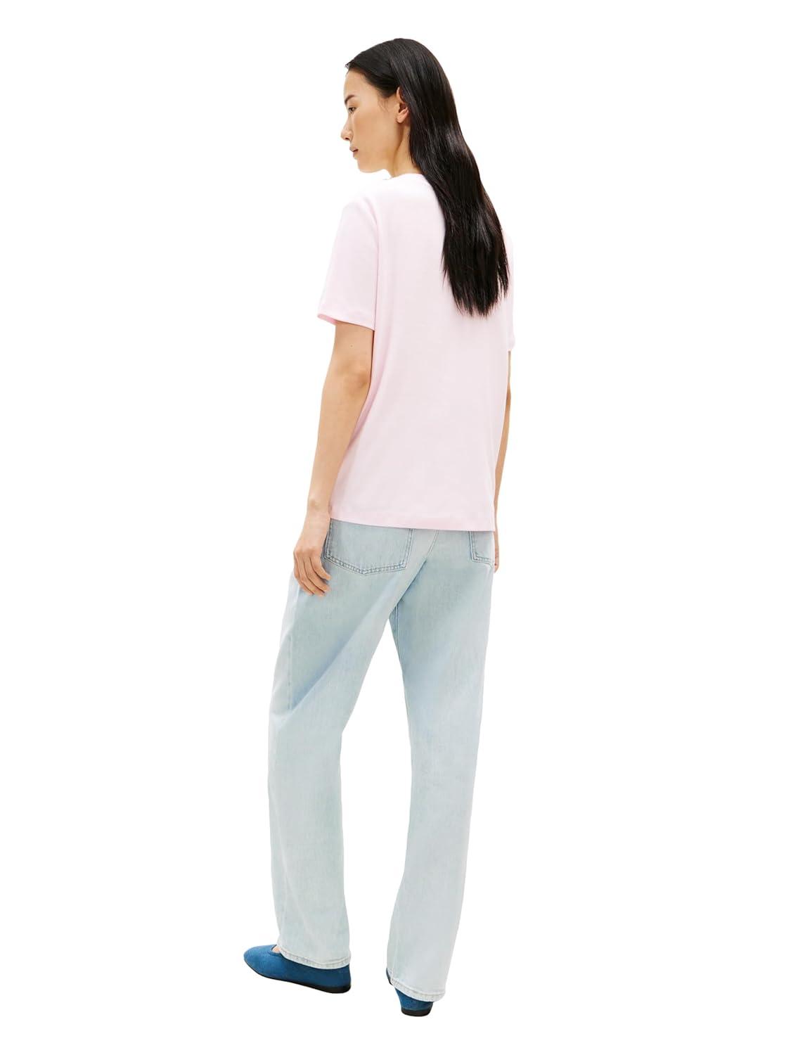 imageTommy Hilfiger Womens Short Sleeve Cotton Crew Neck TShirt with Collar EmbellishmentLight Pink