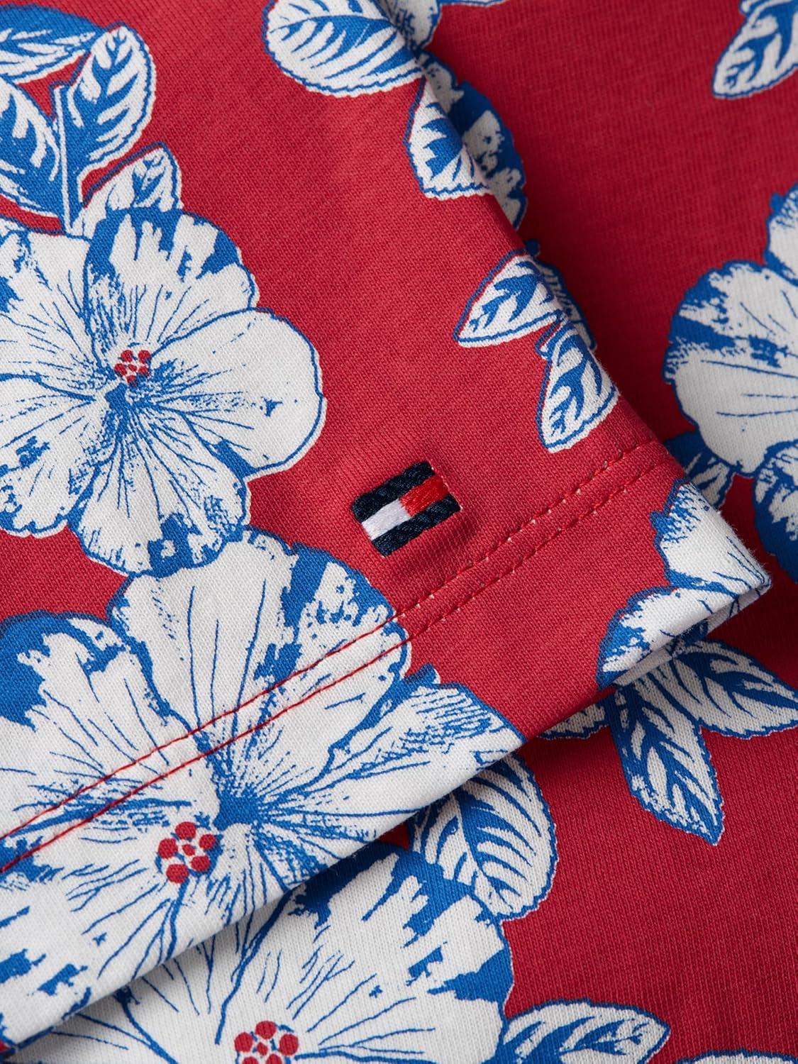 imageTommy Hilfiger Womens Short Sleeve Cotton Crew Neck TShirt with Tie Knot DetailDense Hibiscus Primary Red