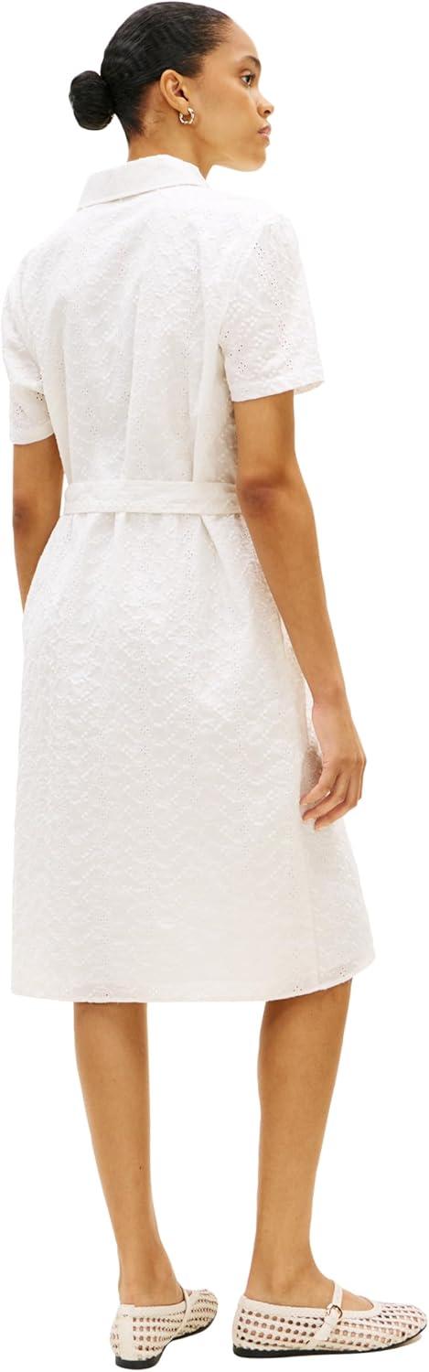 imageTommy Hilfiger Womens Short Sleeve Cotton Eyelet Dress with Waist Tie DetailEcru