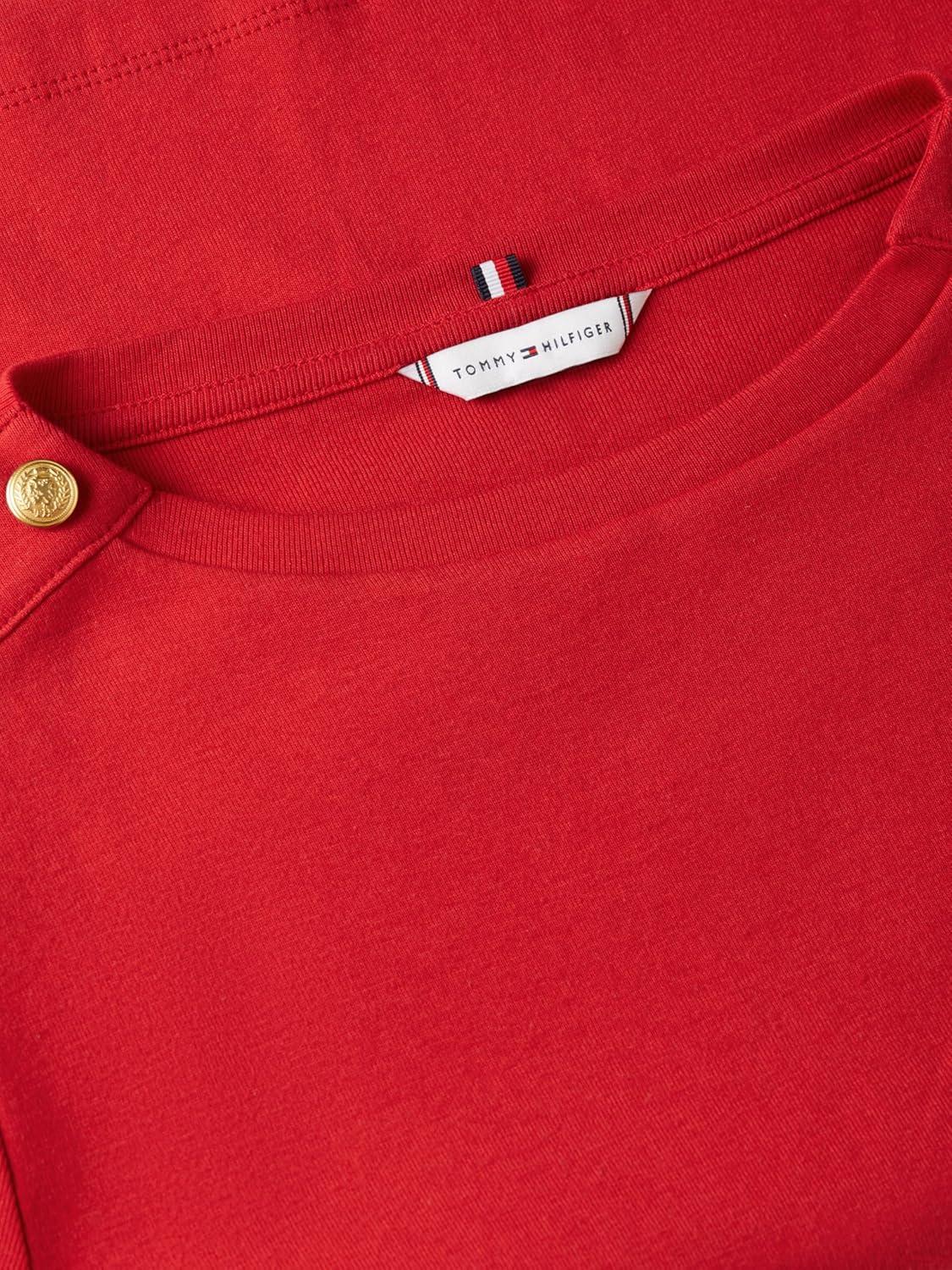 imageTommy Hilfiger Womens Short Sleeve Cotton Graphic Crew Neck TShirt with Button Embellished Shoulder DesignPrimary Red