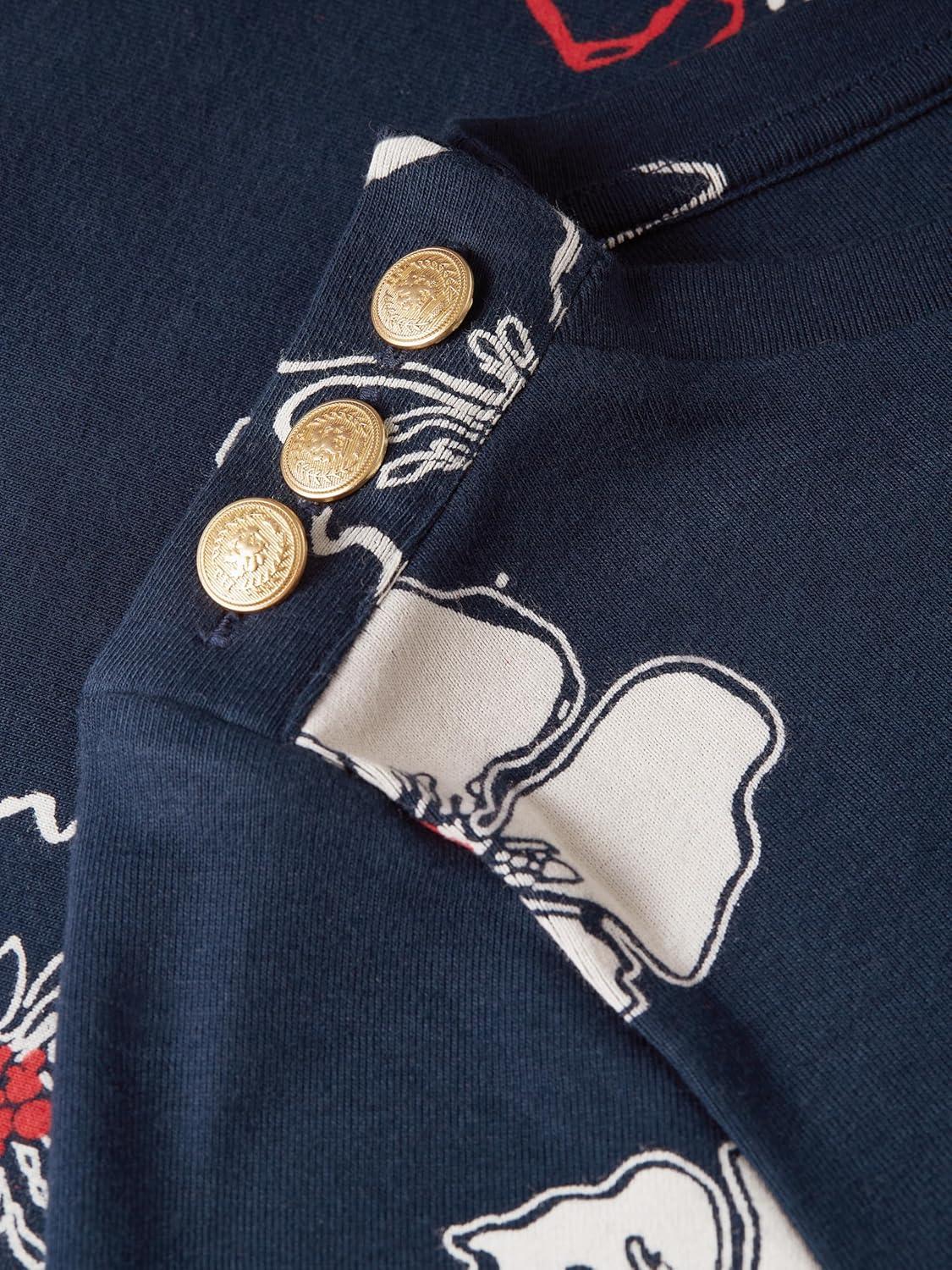 imageTommy Hilfiger Womens Short Sleeve Cotton Graphic Crew Neck TShirt with Button Embellished Shoulder DesignSolid Poppy Dark Night Navy