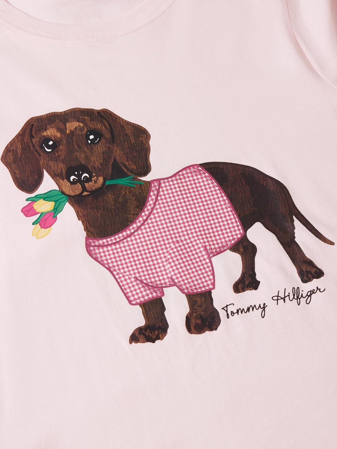 imageTommy Hilfiger Womens Short Sleeve Cotton Graphic Crew Neck TShirts with Printed Dog Graphic Dog Mom ShirtLight Pink