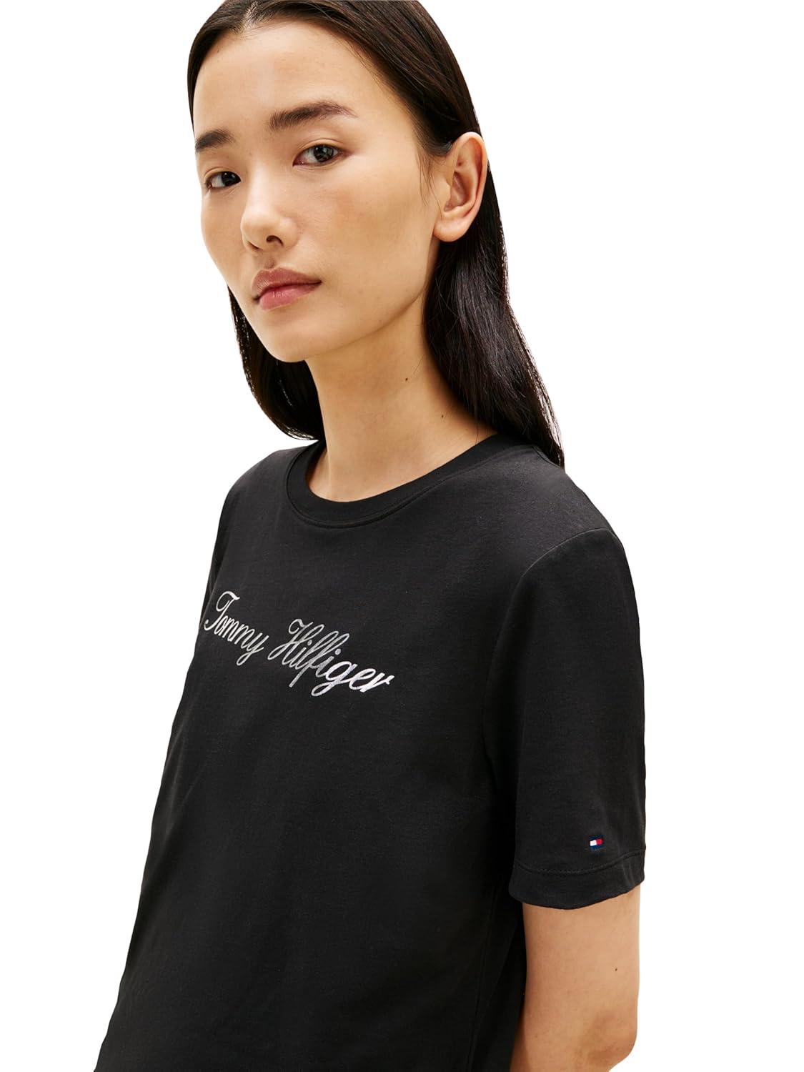 imageTommy Hilfiger Womens Short Sleeve Cotton Graphic Logo Crew Neck TShirtsBlack