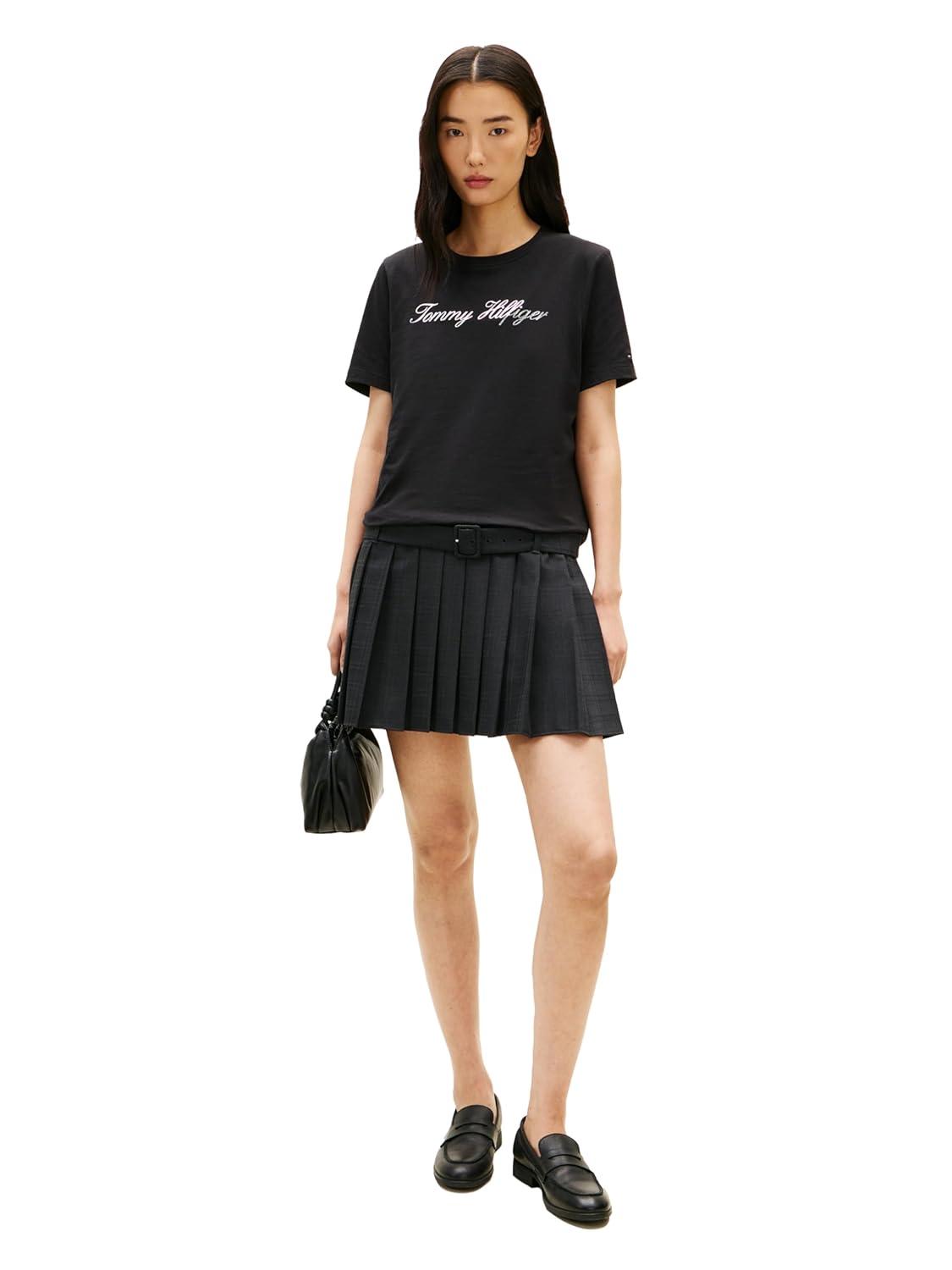 imageTommy Hilfiger Womens Short Sleeve Cotton Graphic Logo Crew Neck TShirtsBlack