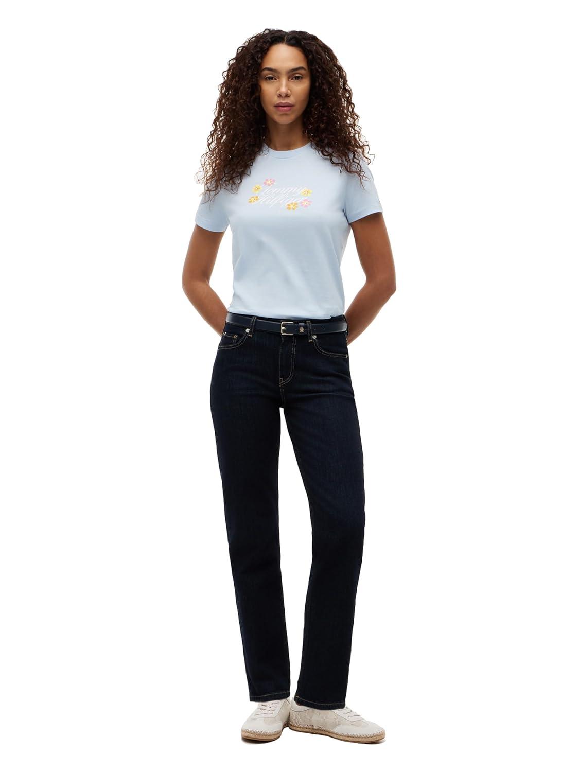 imageTommy Hilfiger Womens Short Sleeve Cotton Graphic Logo Crew Neck TShirtsBreezy Blue