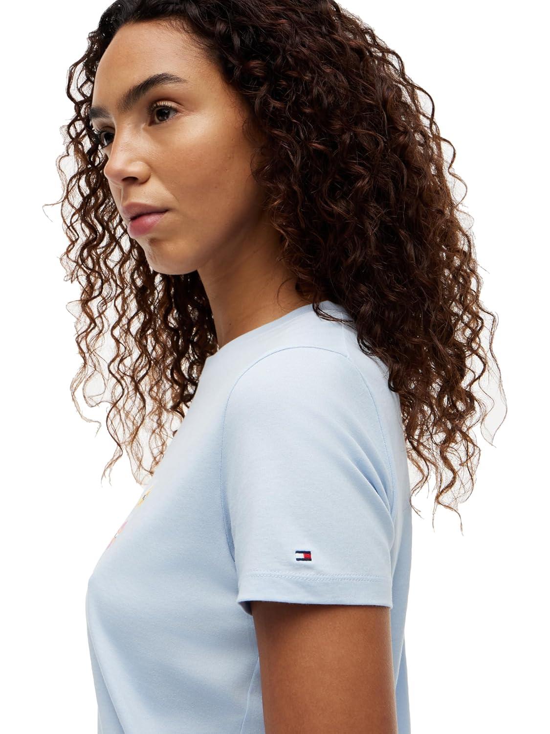imageTommy Hilfiger Womens Short Sleeve Cotton Graphic Logo Crew Neck TShirtsBreezy Blue