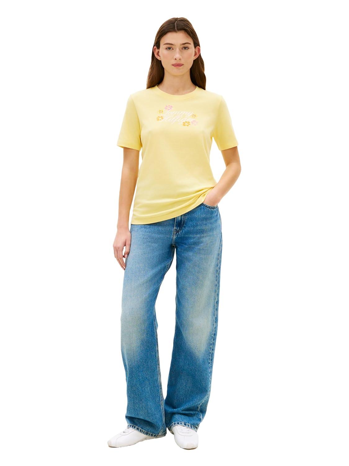 imageTommy Hilfiger Womens Short Sleeve Cotton Graphic Logo Crew Neck TShirtsCitronella