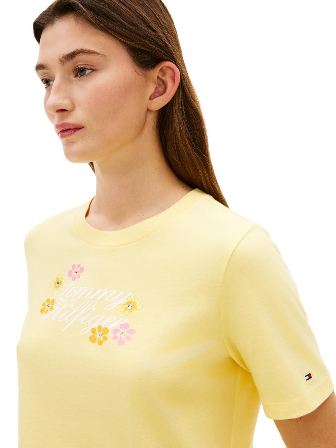 imageTommy Hilfiger Womens Short Sleeve Cotton Graphic Logo Crew Neck TShirtsCitronella