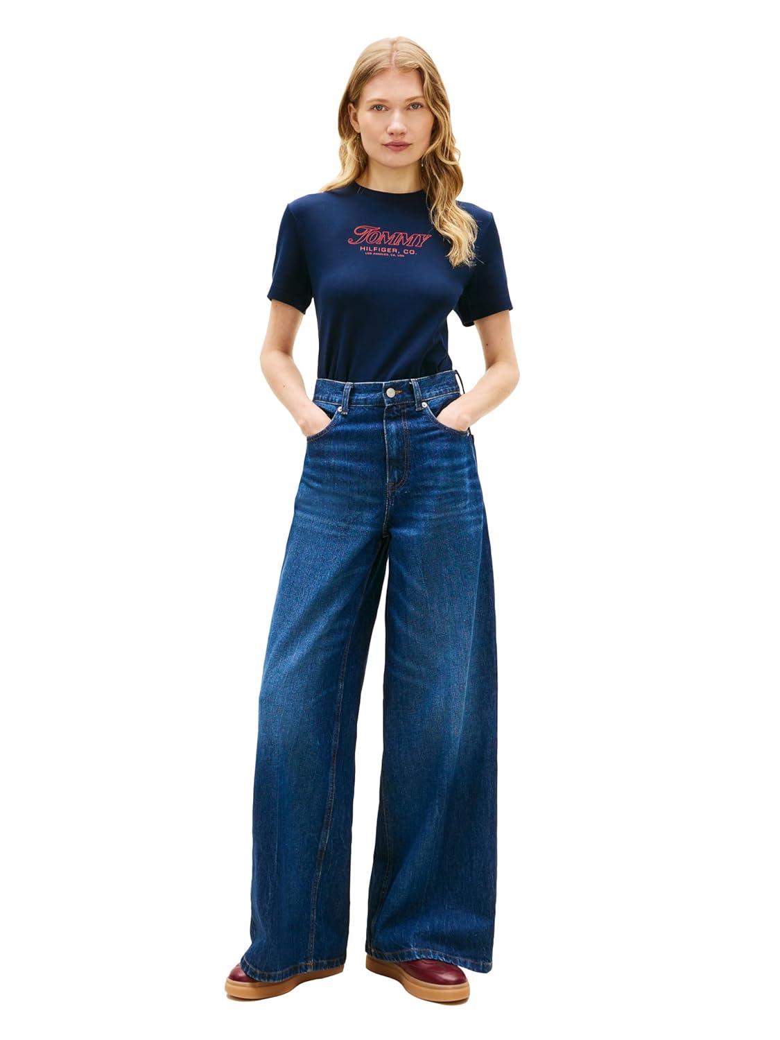 imageTommy Hilfiger Womens Short Sleeve Cotton Graphic Logo Crew Neck TShirtsDark Night Navy