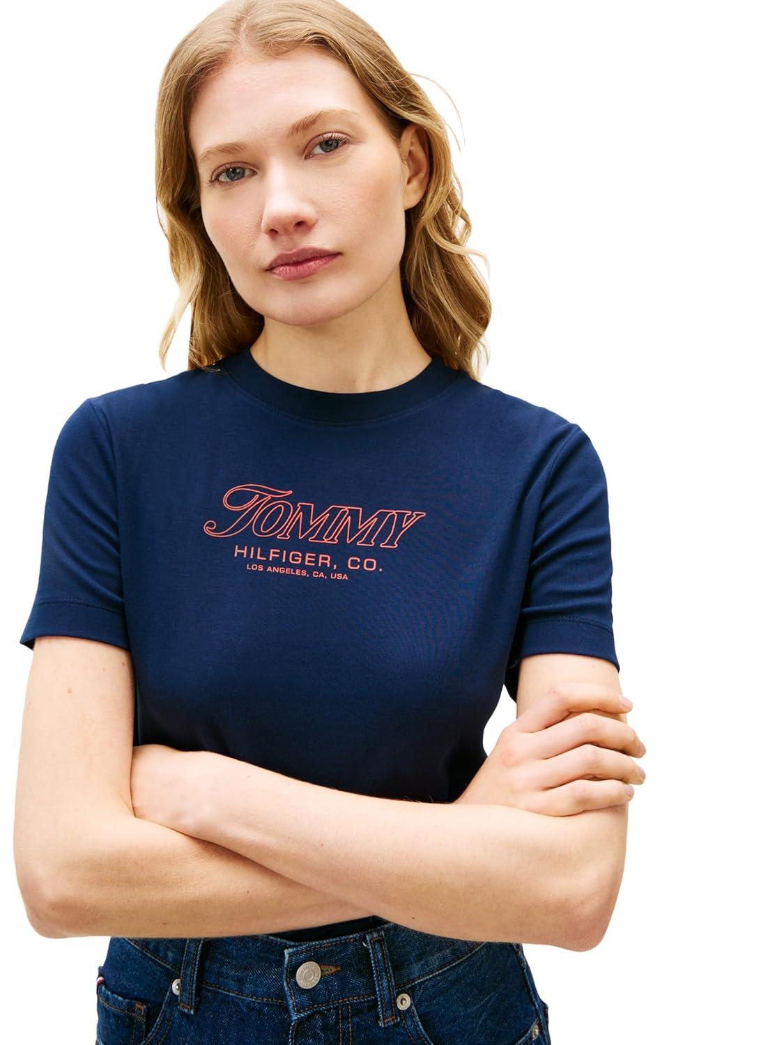 imageTommy Hilfiger Womens Short Sleeve Cotton Graphic Logo Crew Neck TShirtsDark Night Navy