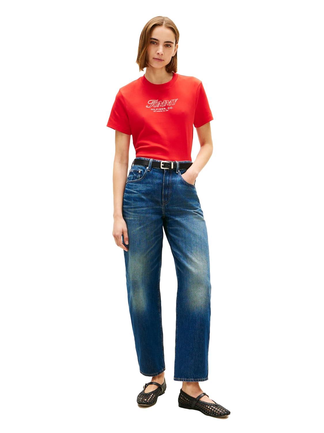 imageTommy Hilfiger Womens Short Sleeve Cotton Graphic Logo Crew Neck TShirtsFireworks