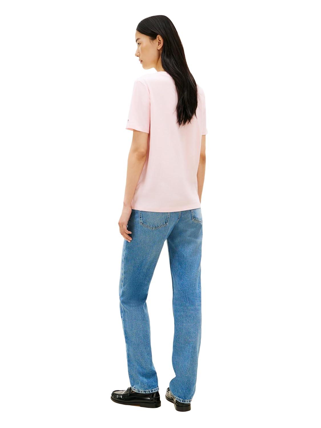 imageTommy Hilfiger Womens Short Sleeve Cotton Graphic Logo Crew Neck TShirtsLight PinkFlowers