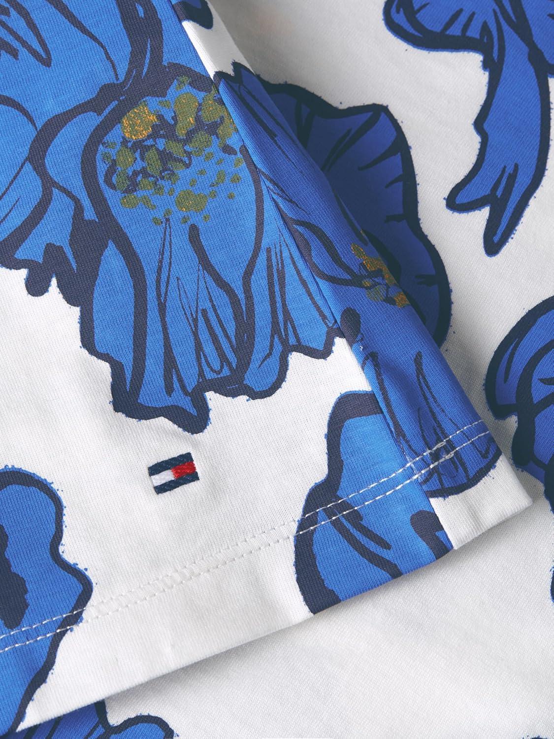 imageTommy Hilfiger Womens Short Sleeve Cotton Graphic TShirts with Puff Cuffs and Embroidered Flag LogoPop Art Floral Ecru