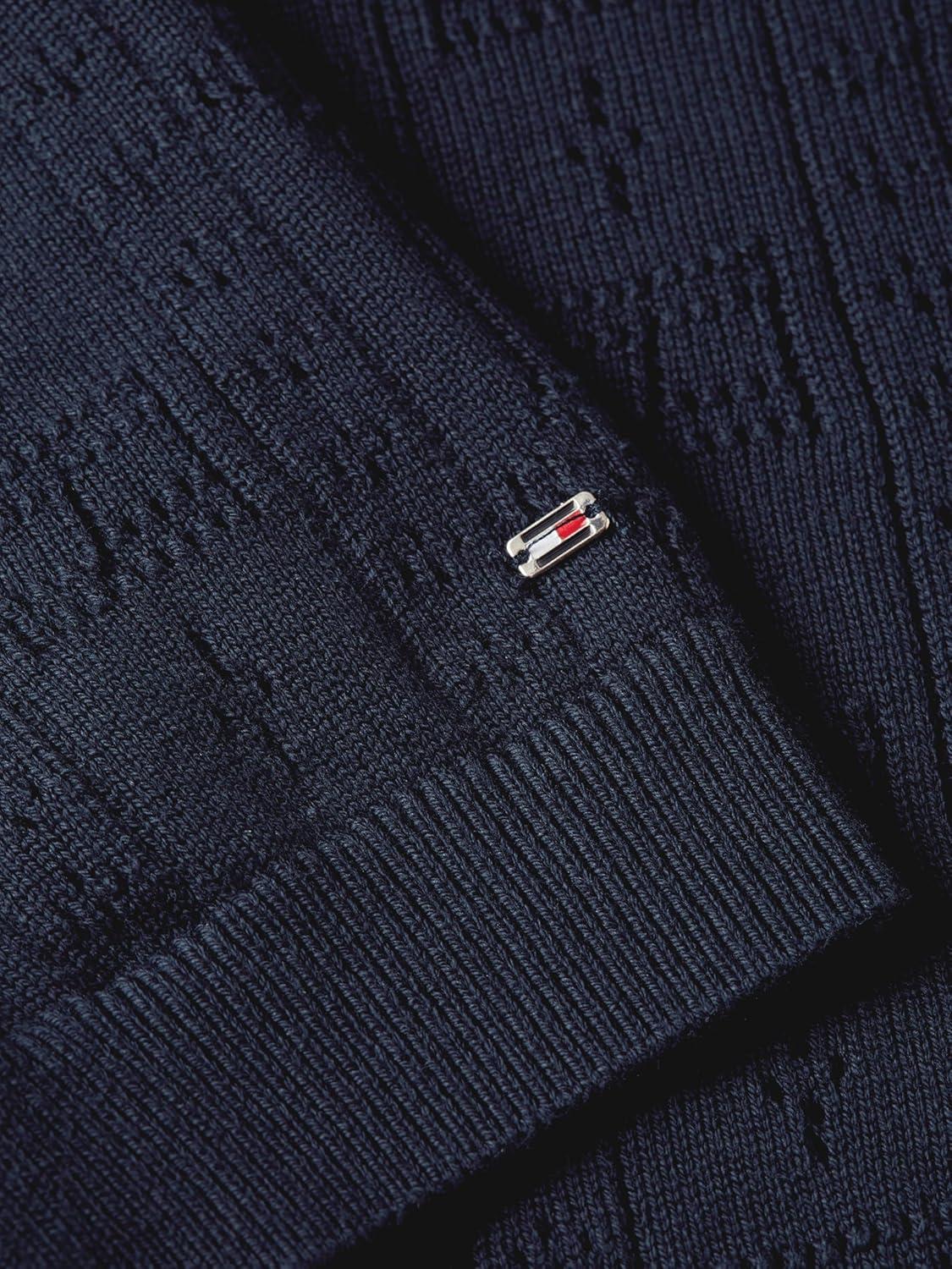 imageTommy Hilfiger Womens Short Sleeve Cotton Polo Sweater Pointelle Knit Cropped Polo Shirt with Puff SleeveDark Night Navy