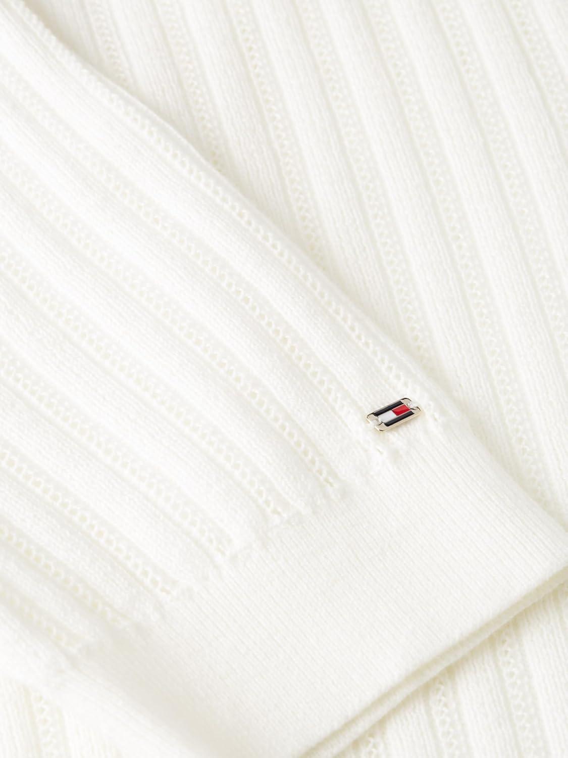 imageTommy Hilfiger Womens Short Sleeve Cotton Polo Sweater Pointelle Ribbed Knit V Neck Polo ShirtEcru